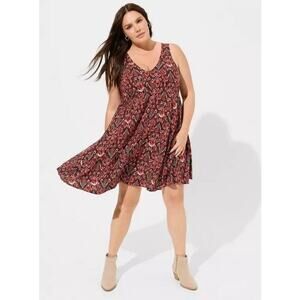 Torrid Above the Knee Challis V Neck Sleeveless Dress Size 5 Ikat Burgundy NWT